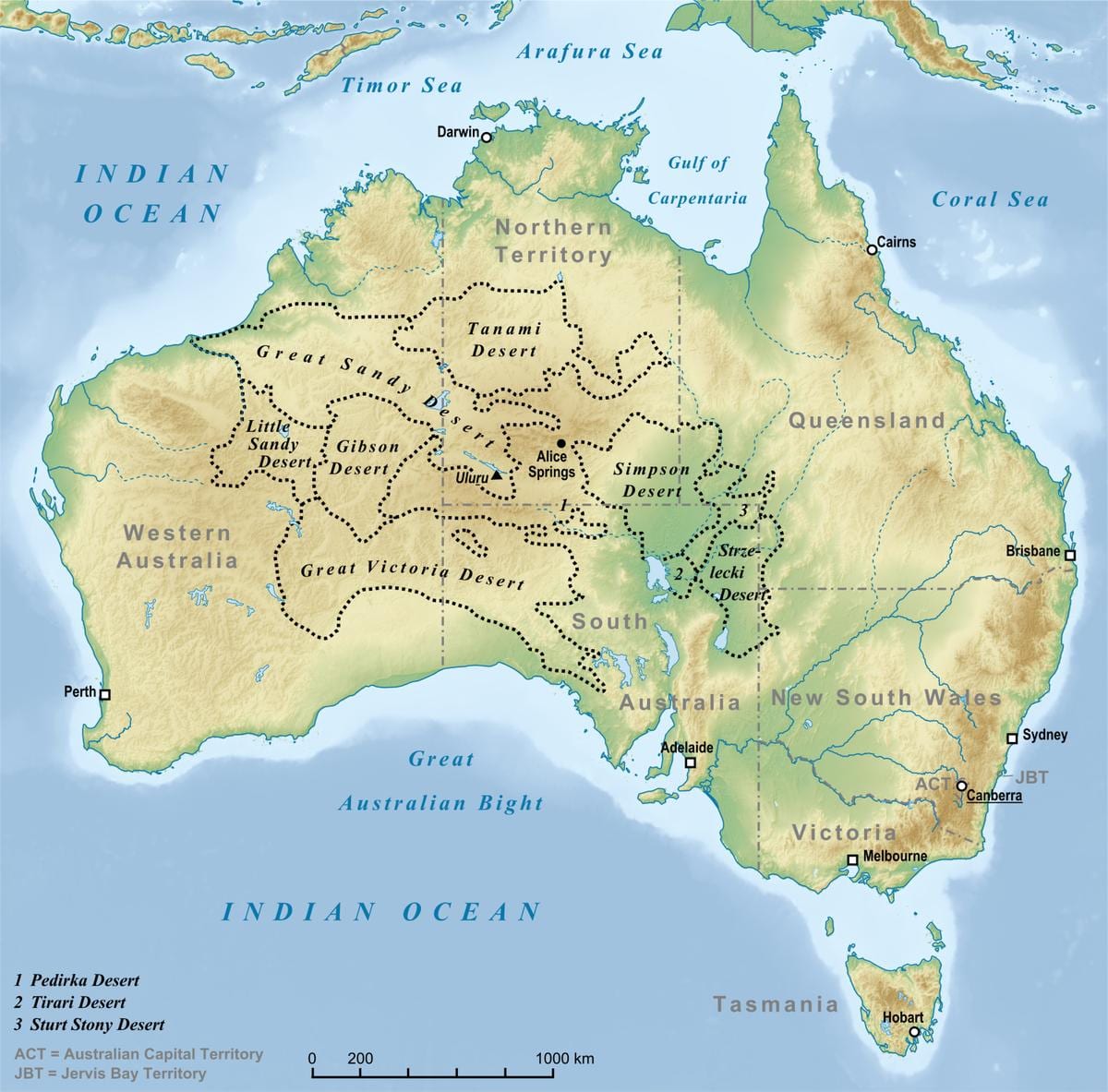 砂漠のオーストラリアの地図