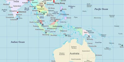 アジア、オーストラリアの地図